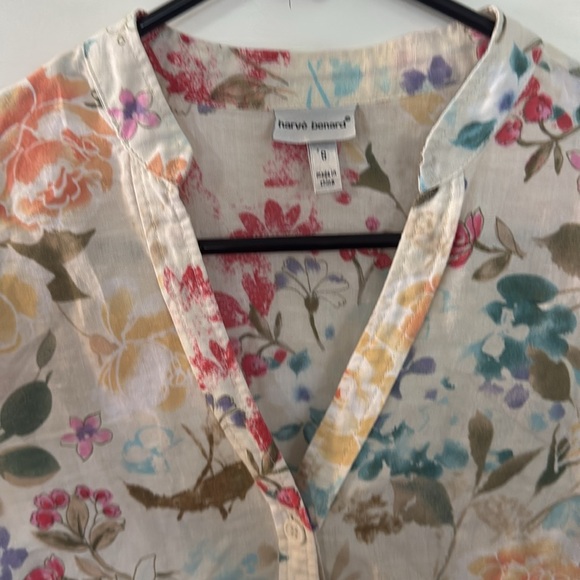 Harvé Bernard Linen Cotton Blend Floral Button Down Top Light Airy Size Small - Picture 3 of 7